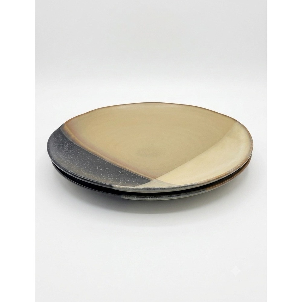 Sango Gold Dust Black 11 Inch Dinner Plates Set of 2 Stoneware Pattern 5022